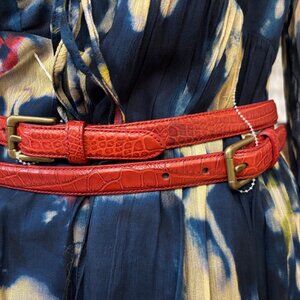 NEW RALPH LAUREN RED ALLIGATOR LEATHER DOUBLE WRAP BELT BRASS BUCKLES ITALY M
